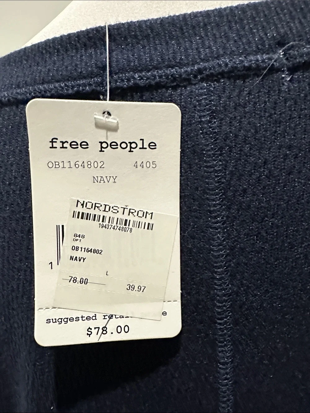 Free People Navy Boatneck Long Sleeve Pullover